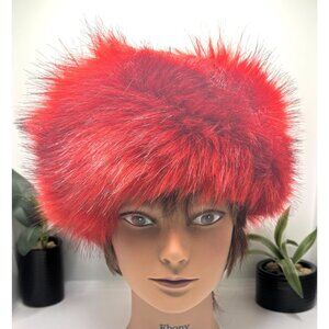 Vintage Red Faux Fur Head Wrap Fluffy Winter Headwear Soft & Stylish Accessory